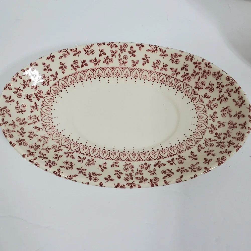 English Ironstone Tableware Provence Red Floral Gravy Boat & Underplate Set of 2